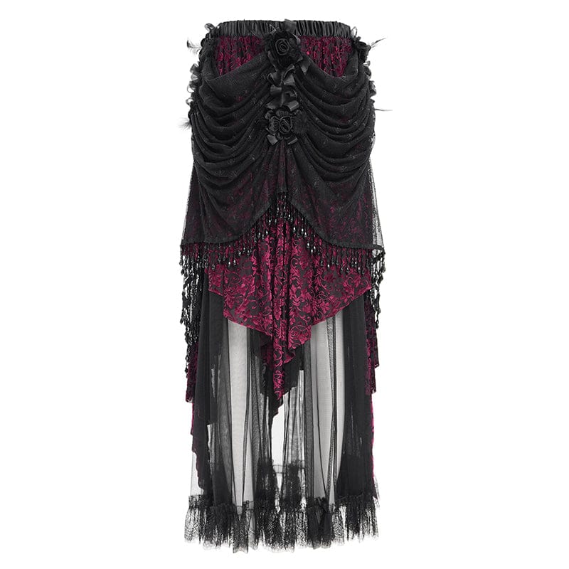 EVA LADY Women's Gothic Tassels Mesh Long Skirt Black Purple