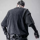 Kobine Men's Techwear Star Decor Distressed Short Sleeve Top Black