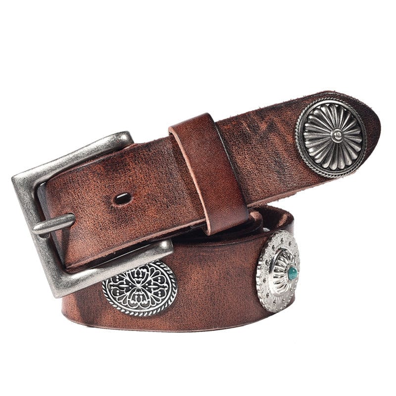 Kobine Men's Gothic Metal Floral Rivet Belt