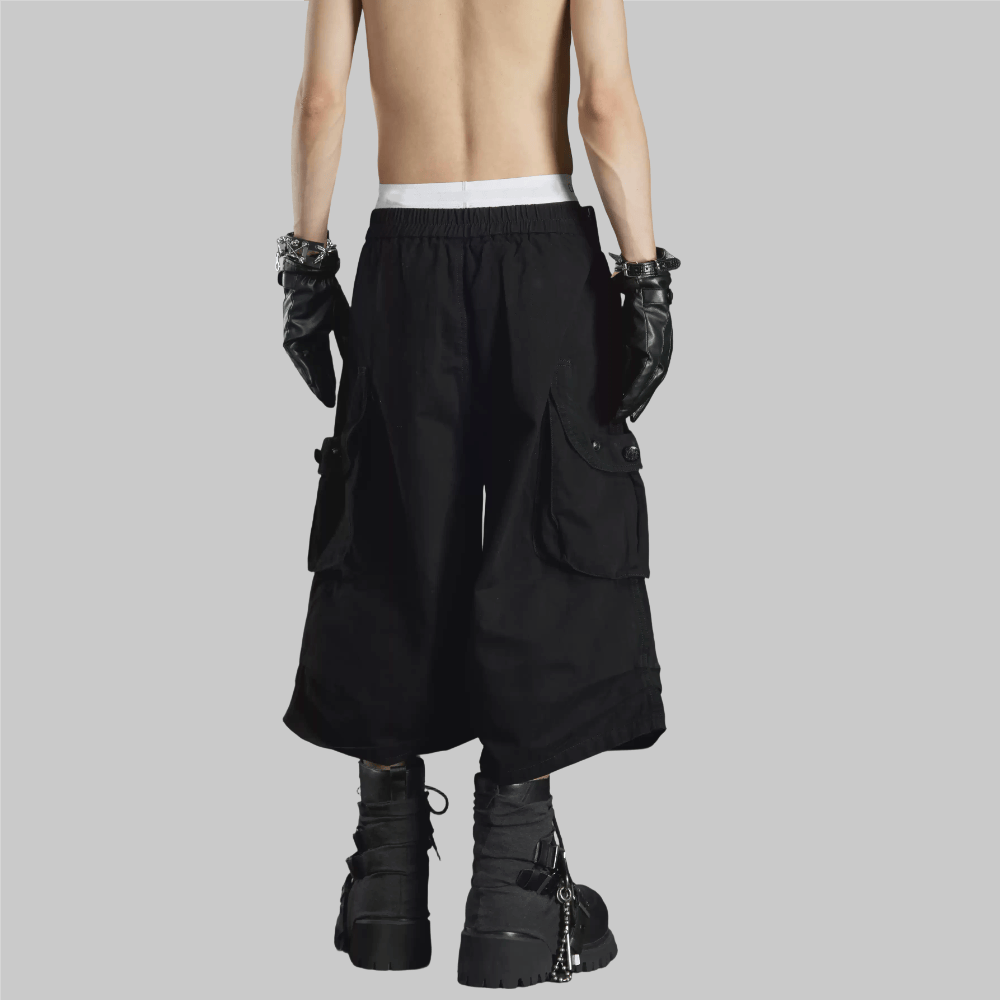 Kobine Men's Grunge High Waist Buttoned Cargo Capri Pants