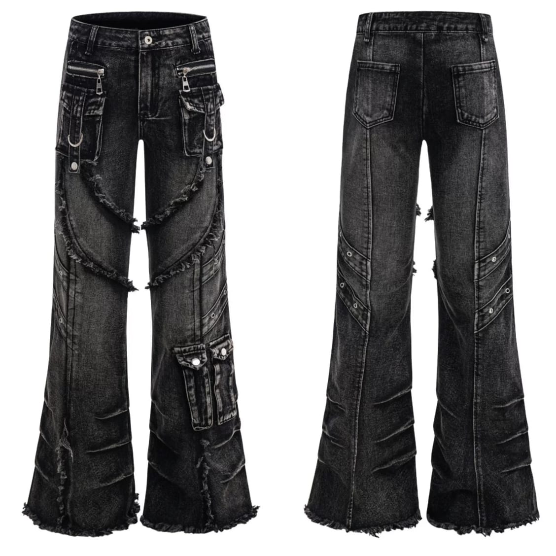 Kobine Men's Grunge Raw Edge Flare Jeans