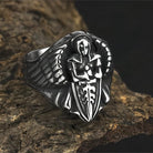 Kobine Men's Punk 3D Sculpted Angel Sword Shield Ring