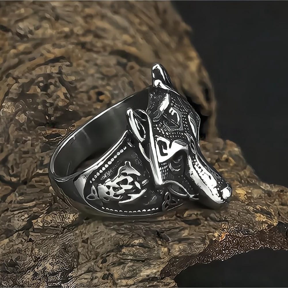 Kobine Men's Punk 3D Wolf Head Ring