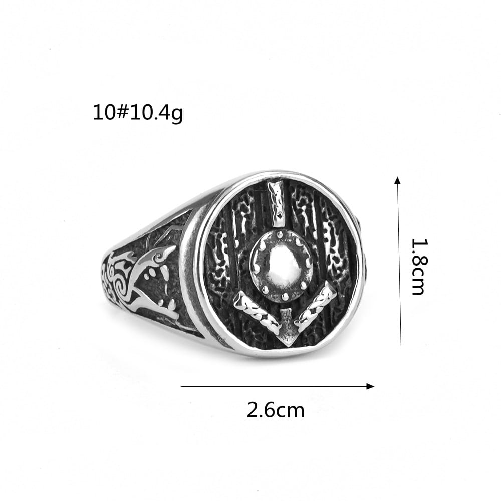 Kobine Men's Punk Antiqued Round Shield Carved Signet Ring
