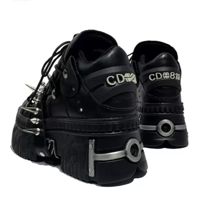 Kobine Men's Punk Black Chunky Platform Shoes with Spikes