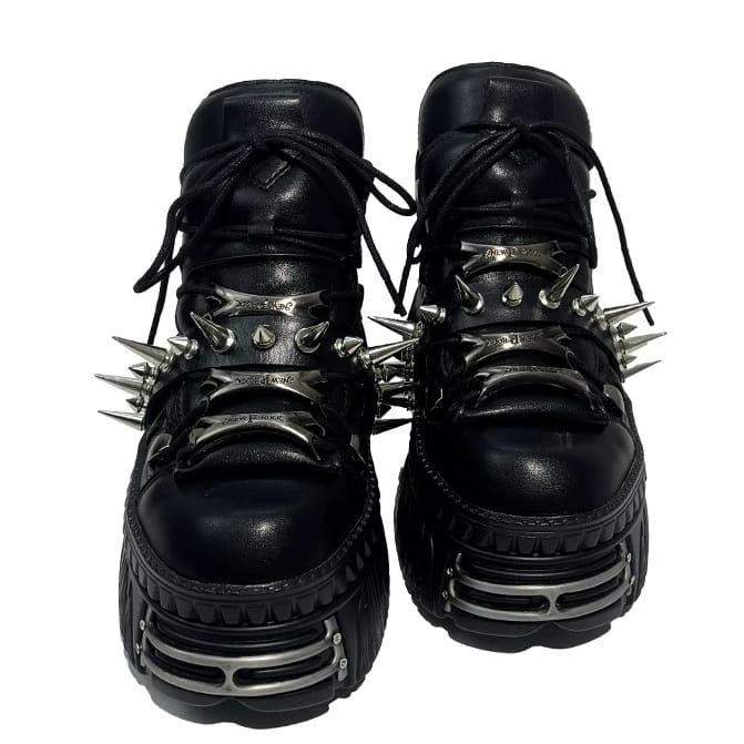 Kobine Men's Punk Black Chunky Platform Shoes with Spikes