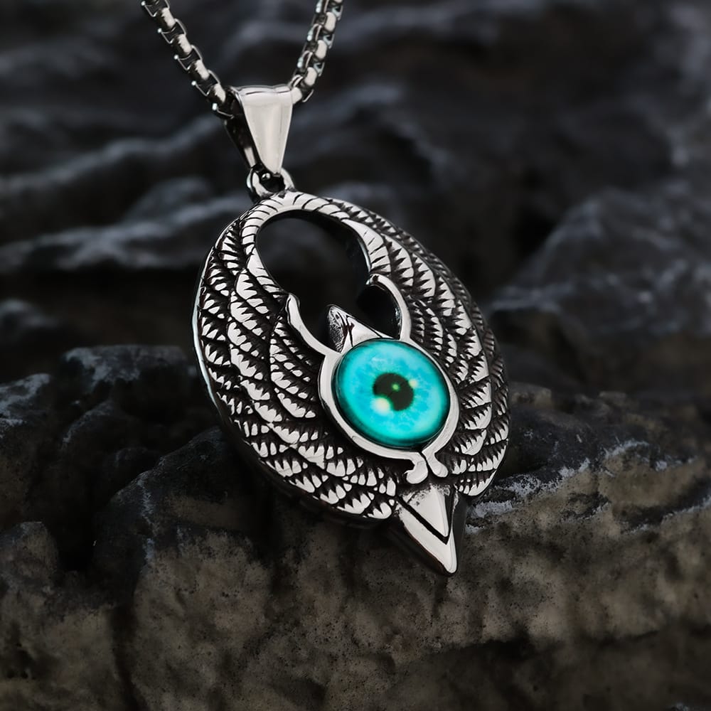 Kobine Men's Punk Blue Eye Eagle Pendant Necklace