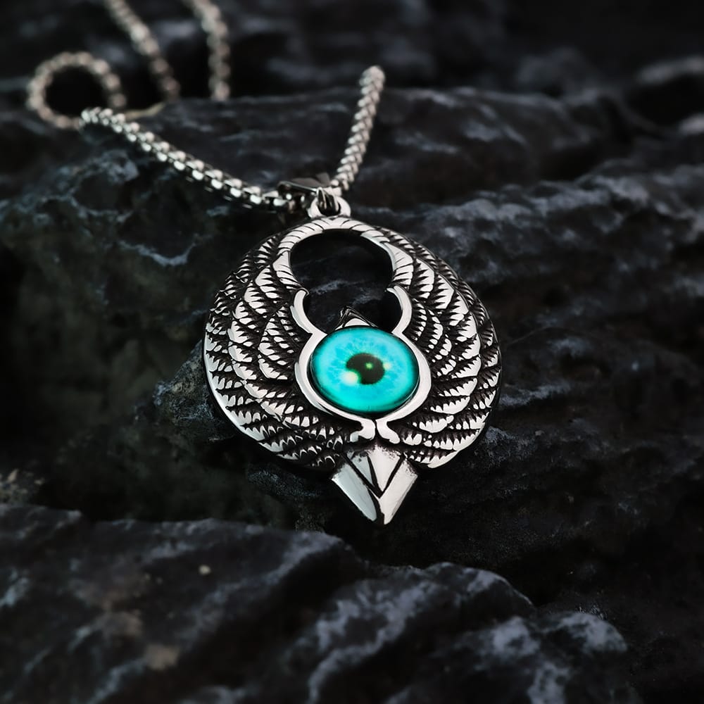 Kobine Men's Punk Blue Eye Eagle Pendant Necklace