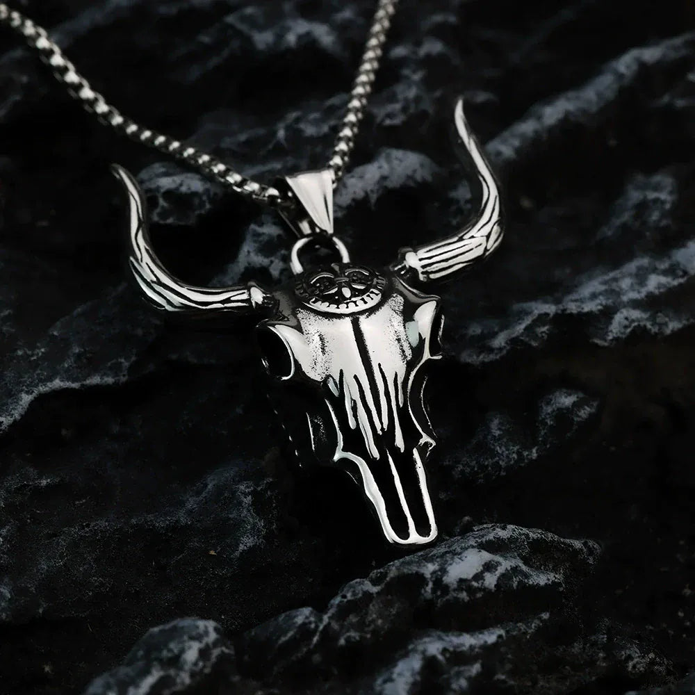 Kobine Men's Punk Bull Skull Necklace