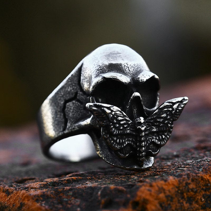 Kobine Men's Punk Butterfly Skull Ring