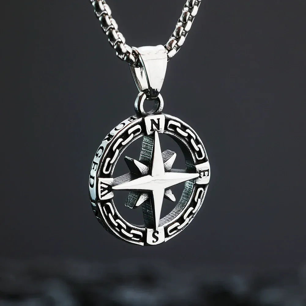 Kobine Men's Punk Compass Pendant Necklace