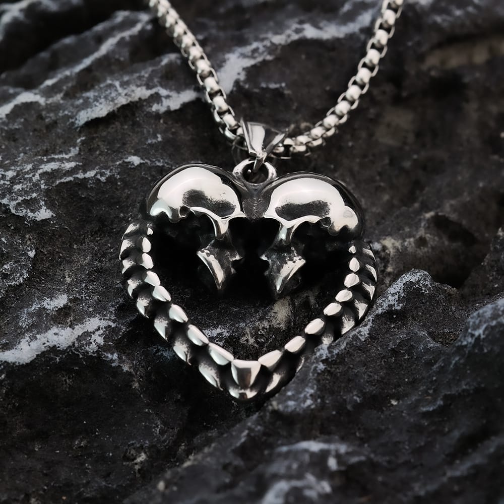 Kobine Men's Punk Cutout Heart Skull Pendant Necklace