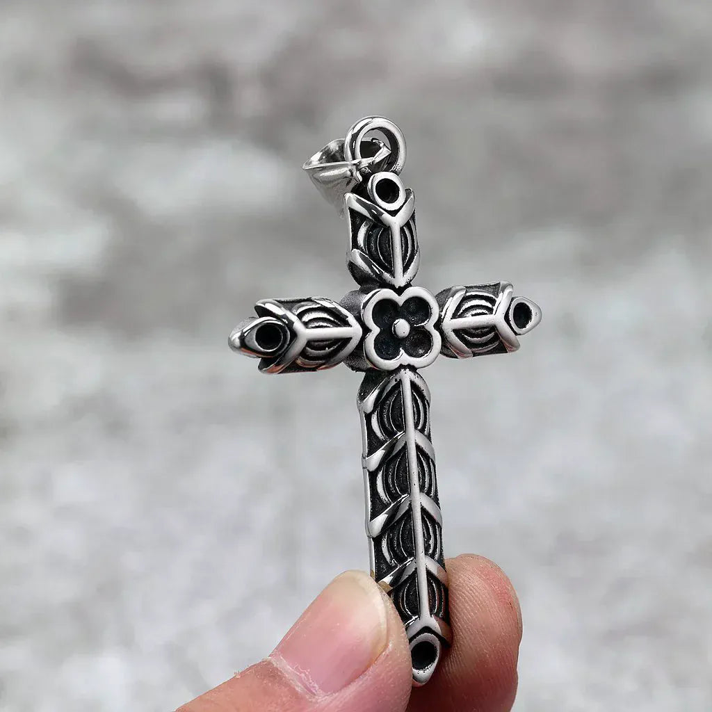 Kobine Men's Punk Decorative Pattern Cross Pendant Necklace