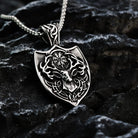 Kobine Men's Punk Deer Head Compass Shield Pendant Necklace
