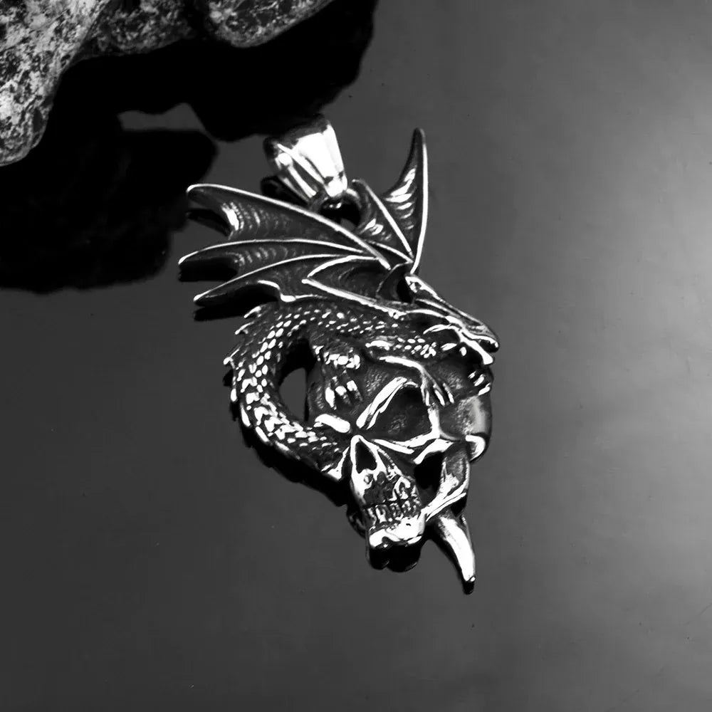 Kobine Men's Punk Dragon Skull Necklace
