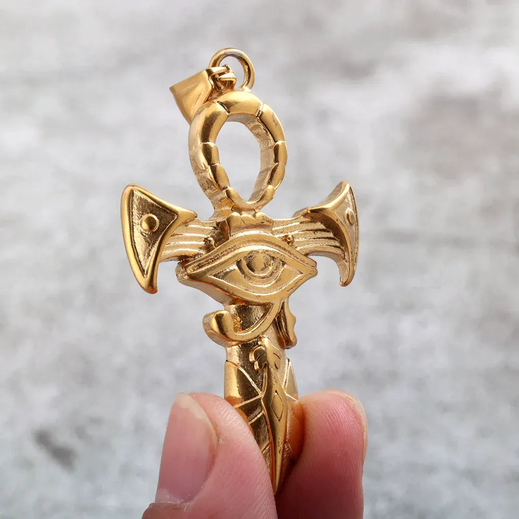 Kobine Men's Punk Eye of Horus Ankh Necklace
