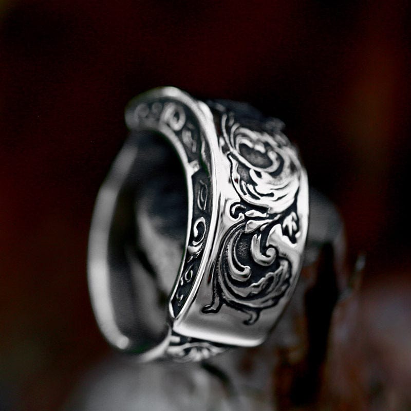 Kobine Men's Punk Floral Embossed Ring