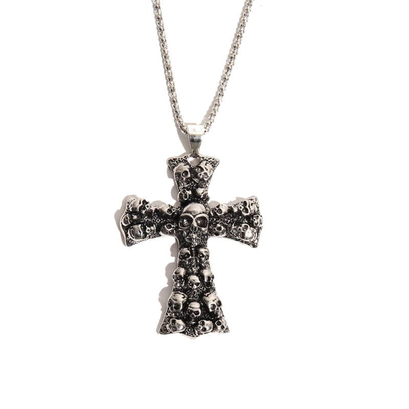 Kobine Men's Punk Large Skulls Cross Pendant Necklace