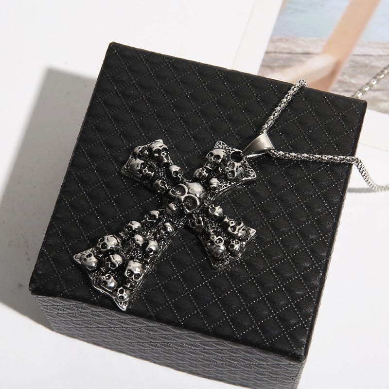 Kobine Men's Punk Large Skulls Cross Pendant Necklace