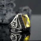 Kobine Men's Punk Letter Carved Simulated Citrine Ring