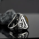 Kobine Men's Punk Letter Carved Simulated Citrine Ring