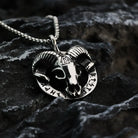 Kobine Men's Punk Ram Skull & Norse Runes Pendant Necklace