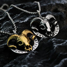 Kobine Men's Punk Ram Skull & Norse Runes Pendant Necklace