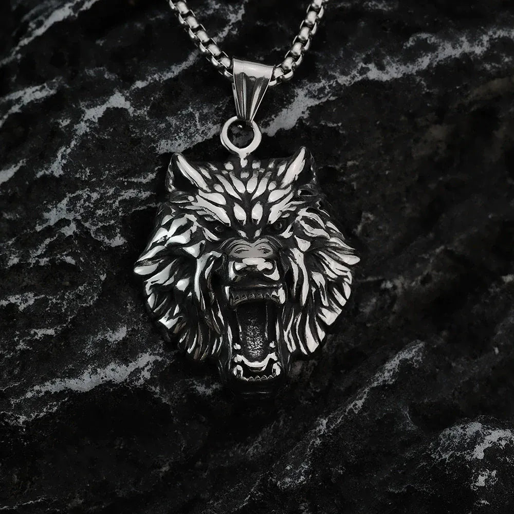 Kobine Men's Punk Roaring Wolf Head Necklace