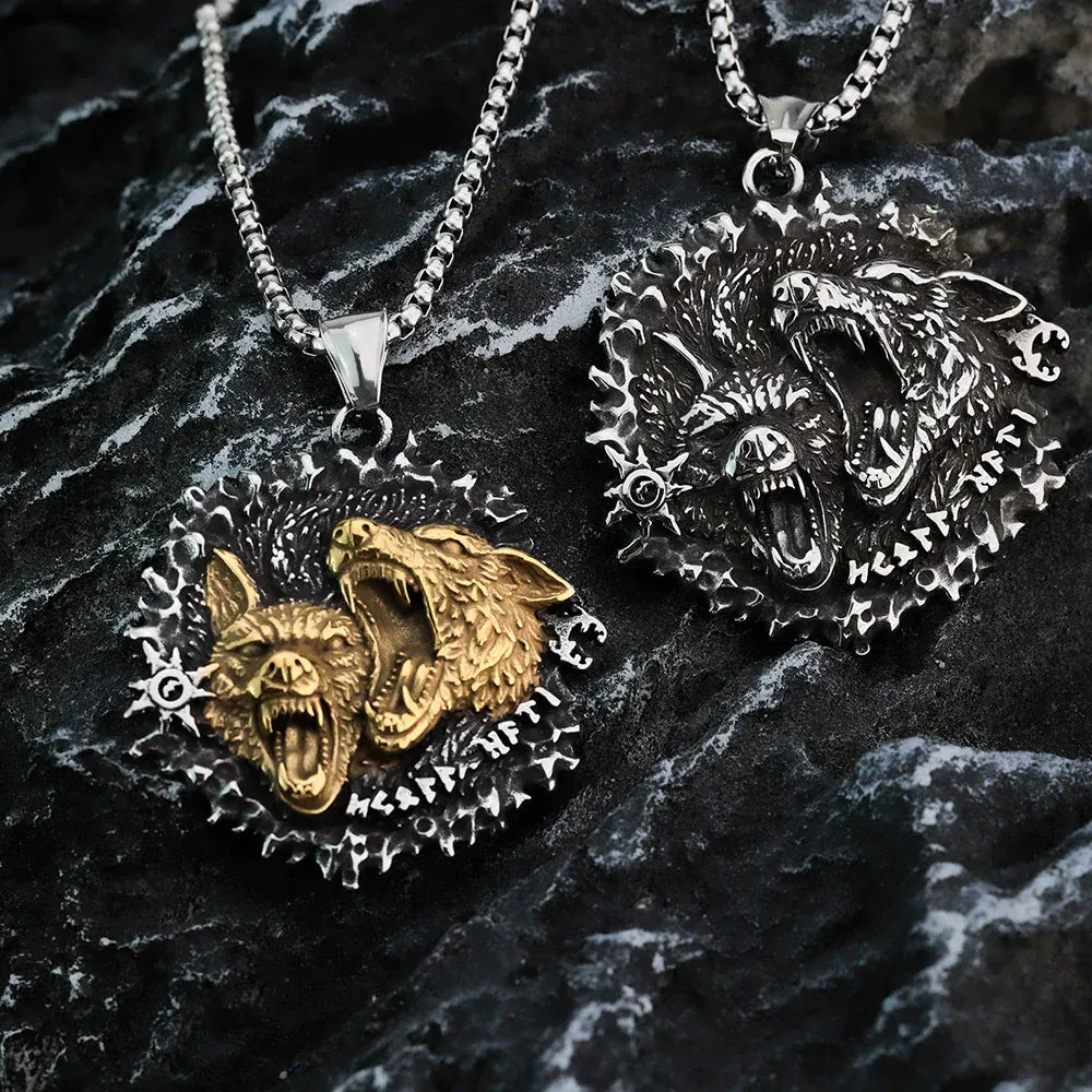 Kobine Men's Punk Roaring Wolves Necklace