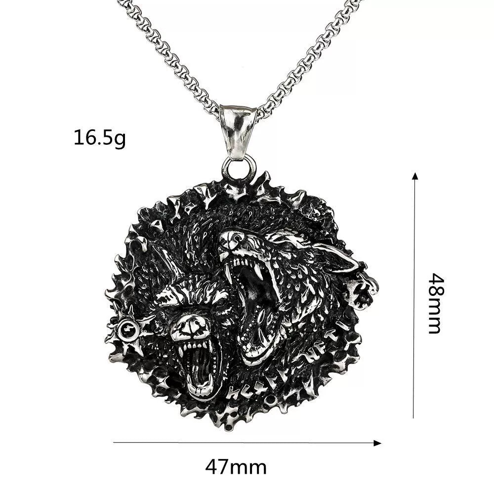 Kobine Men's Punk Roaring Wolves Necklace