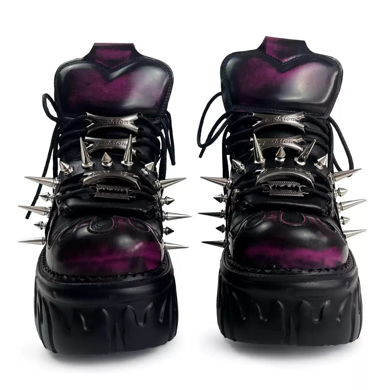 Kobine Men's Punk Rock Spiked Chunky Platform Shoes