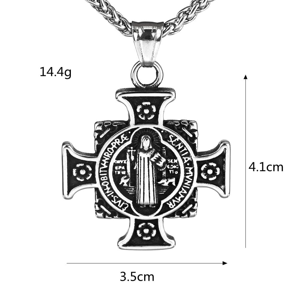 Kobine Men's Punk Saint Figure Cross Medal Pendant Necklace