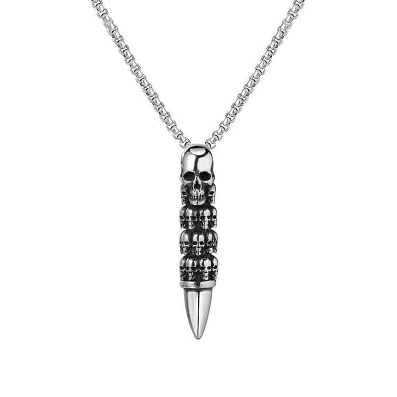 Kobine Men's Punk Skull Bullet Necklace