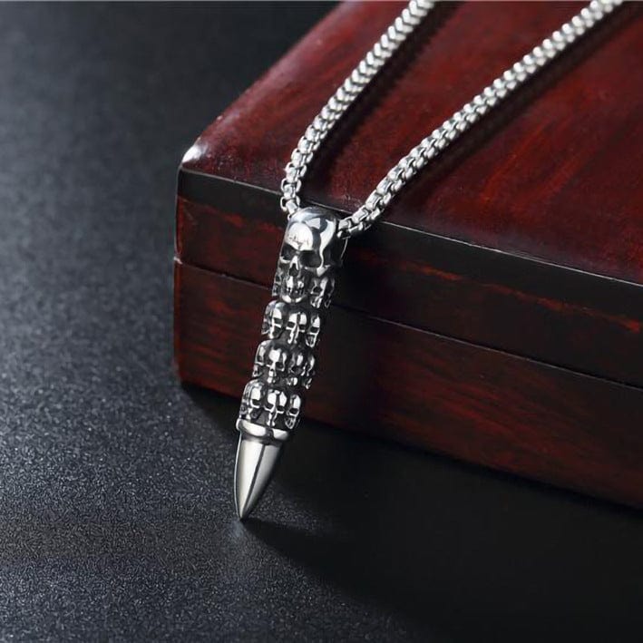 Kobine Men's Punk Skull Bullet Necklace