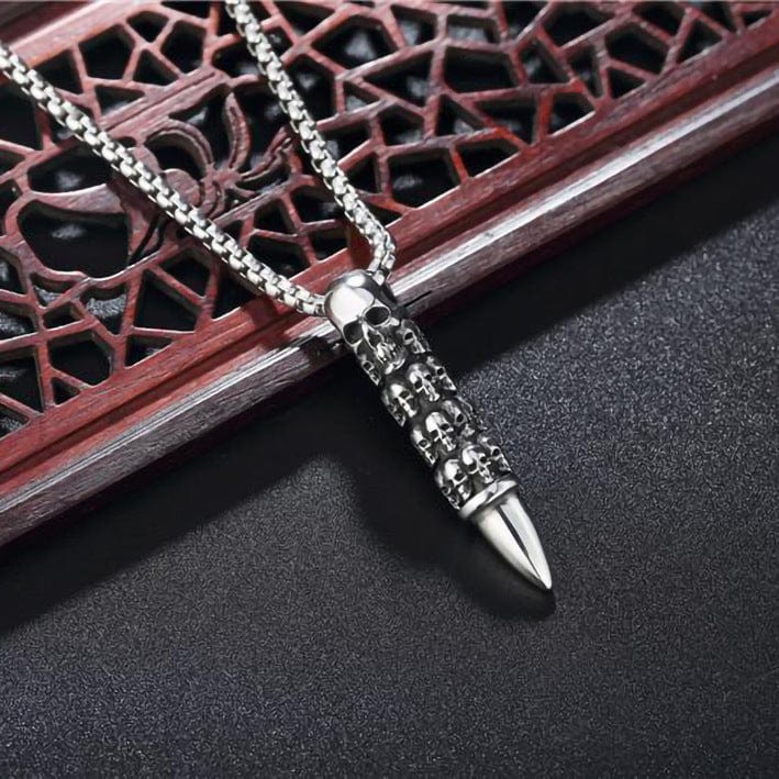 Kobine Men's Punk Skull Bullet Necklace