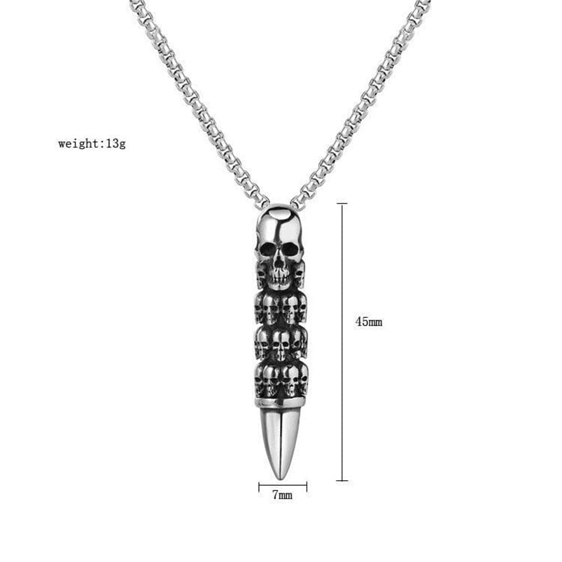 Kobine Men's Punk Skull Bullet Necklace