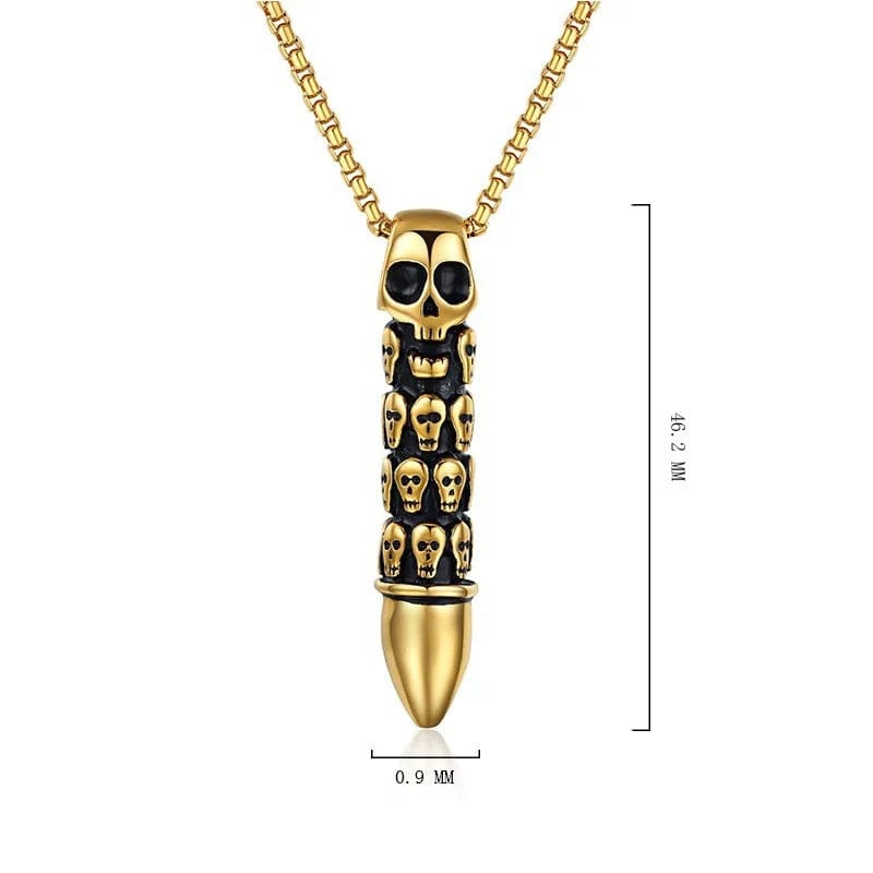 Kobine Men's Punk Skull Bullet Necklace