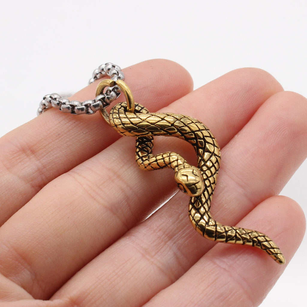 Kobine Men's Punk Snake Pendant Chain Necklace