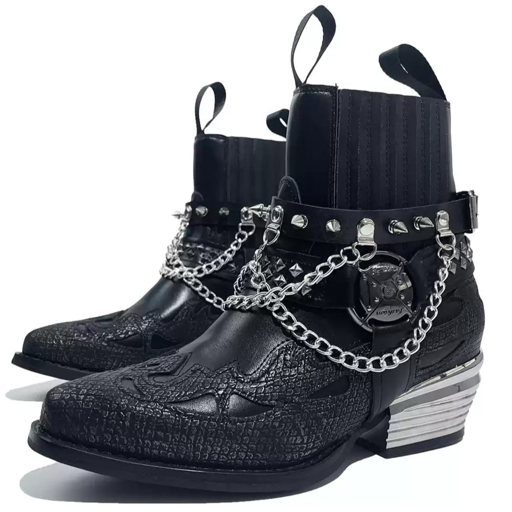 Kobine Men's Punk Spiked Chain Motorcycle Boots