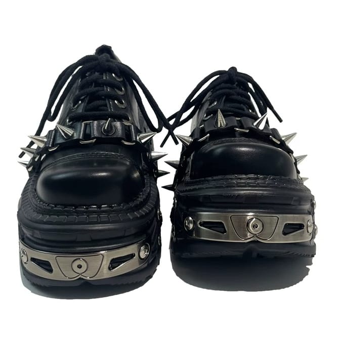 Kobine Men's Punk Spiked Chunky Platform Lace-Up Shoes