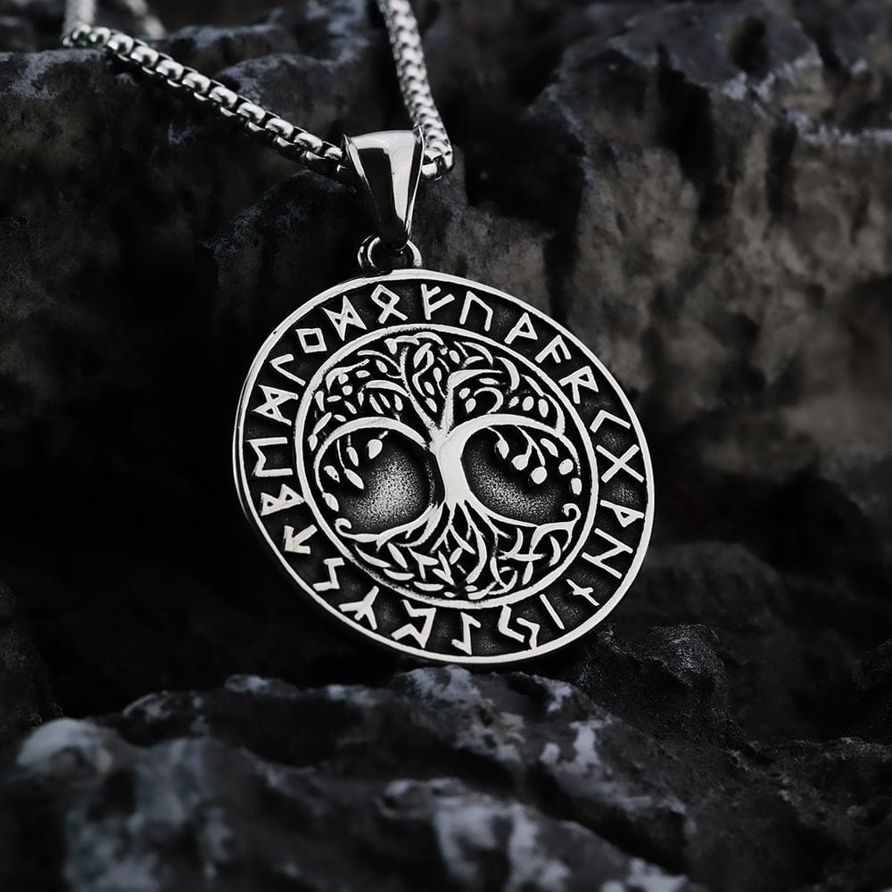 Kobine Men's Punk Viking Runes Celtic Tree of Life Necklace
