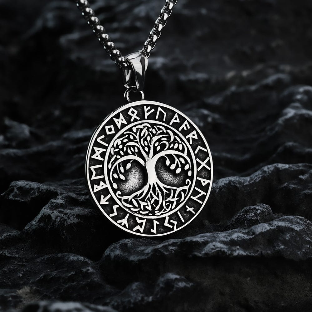 Kobine Men's Punk Viking Runes Celtic Tree of Life Necklace