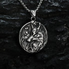 Kobine Men's Punk Viking Wolf Head Round Necklace