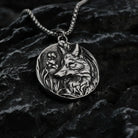 Kobine Men's Punk Viking Wolf Head Round Necklace