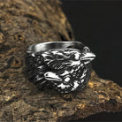 Kobine Men's Punk Vintage 3D Two Raven Ring