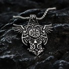 Kobine Men's Punk Vintage Raven Compass Pendant Necklace