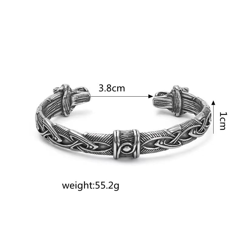 Kobine Men's Punk Wolf Head Carved Open Cuff Bracelet