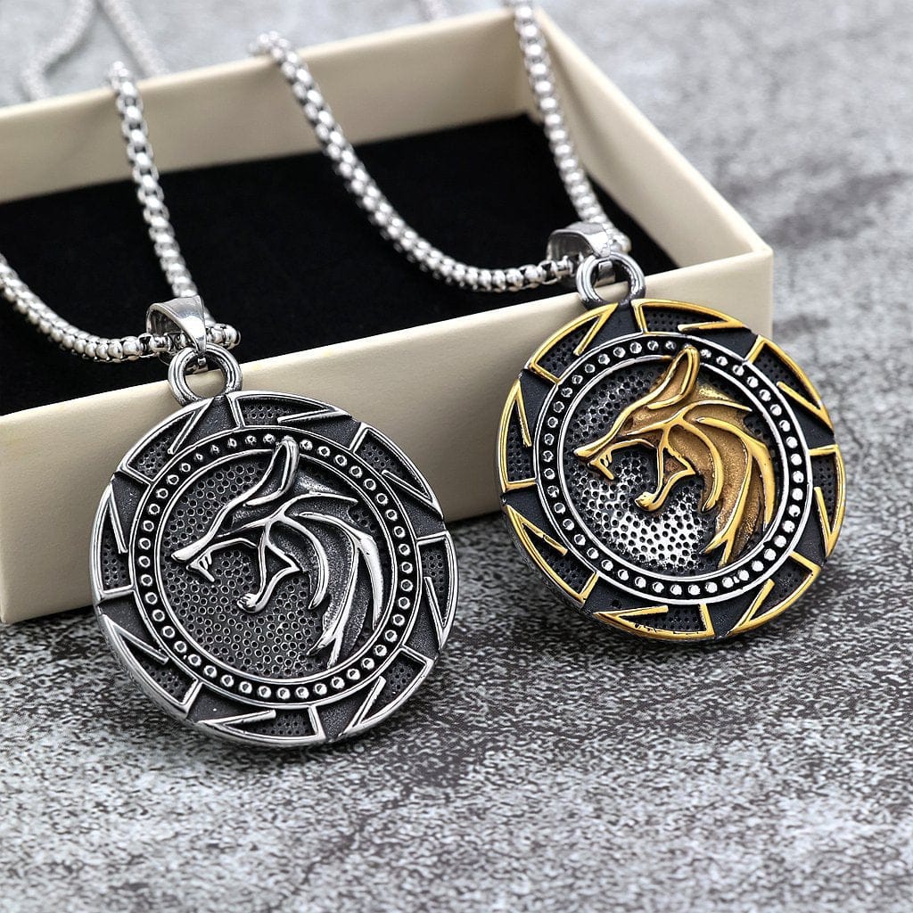 Kobine Men's Punk Wolf Head Geometric Necklace