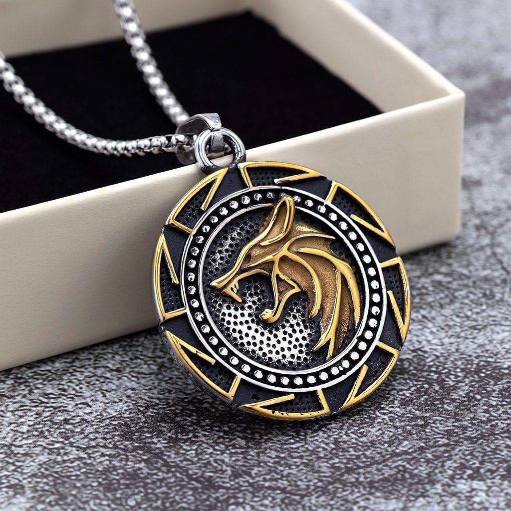 Kobine Men's Punk Wolf Head Geometric Necklace