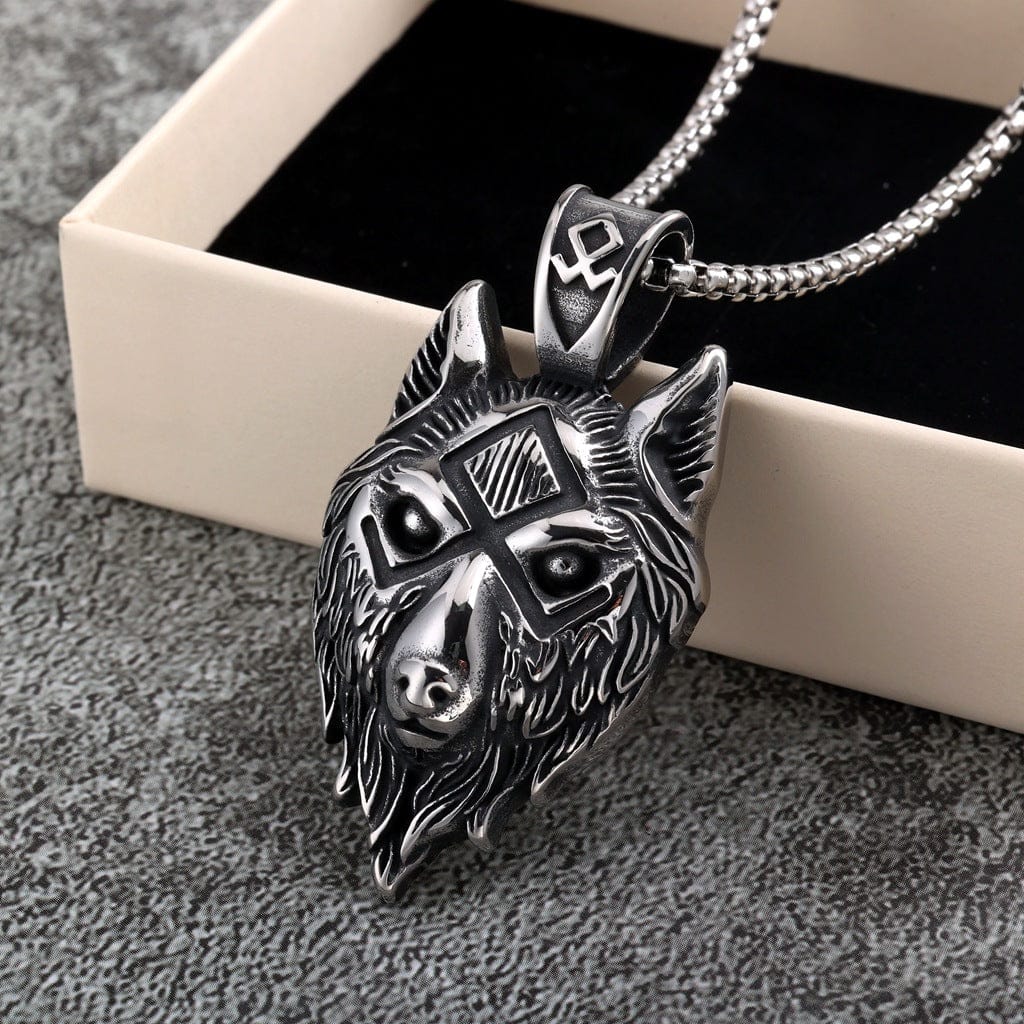 Kobine Men's Punk Wolf Head Necklace